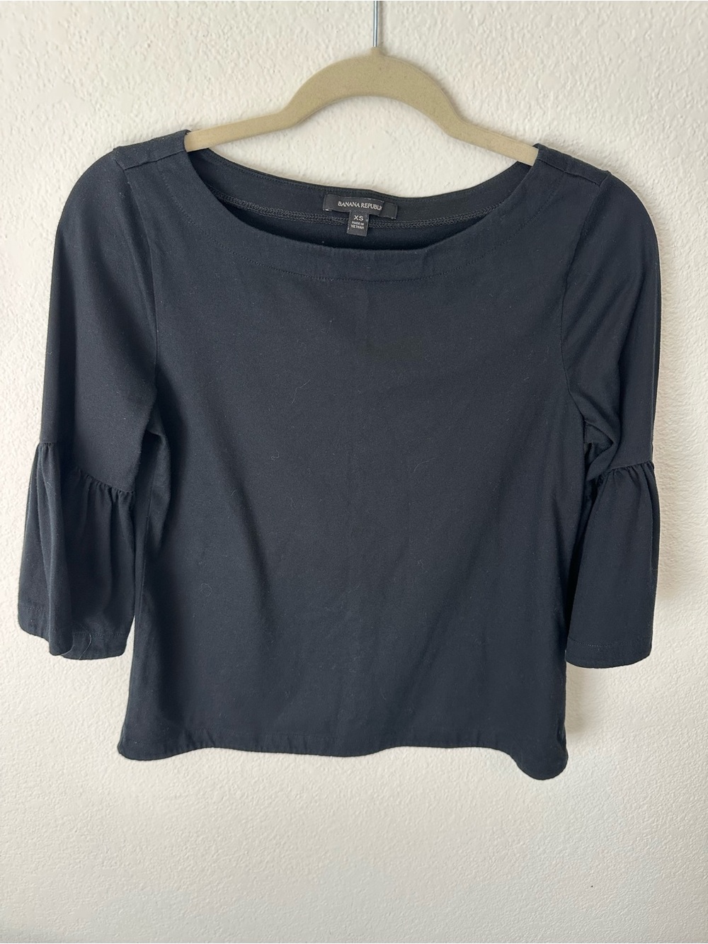 Banana Republic Black Boatneck Three-Quarter Sleeve Top Size XS